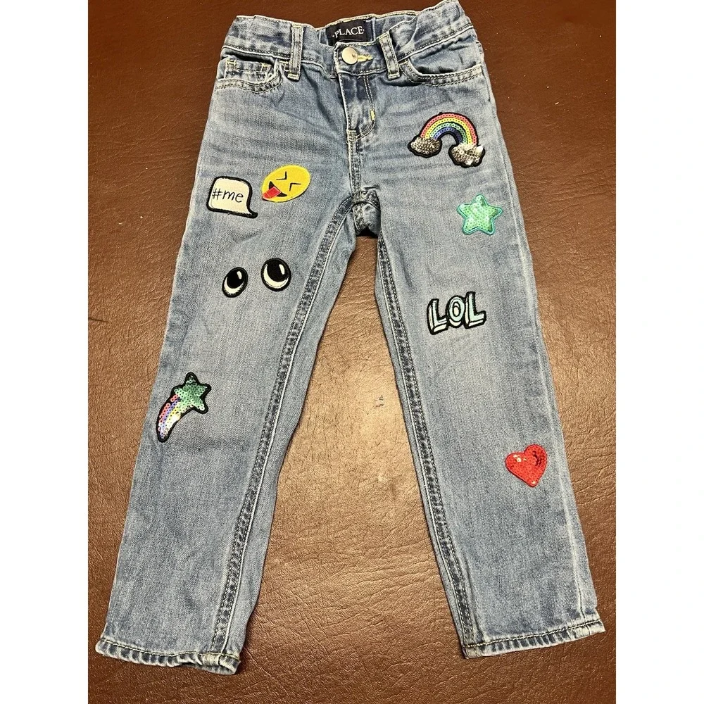 The Children's Place Girls Patch Blue Denim Jeans Size‎ 4